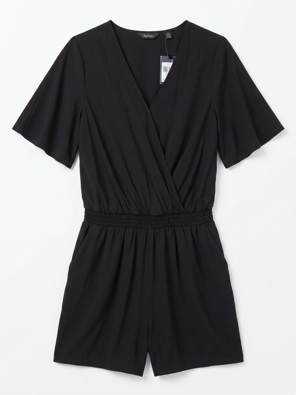 Reitmans Black Surplice Short-Sleeve Romper
